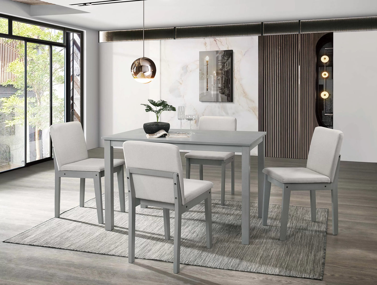 Gray and white 5 piece table set