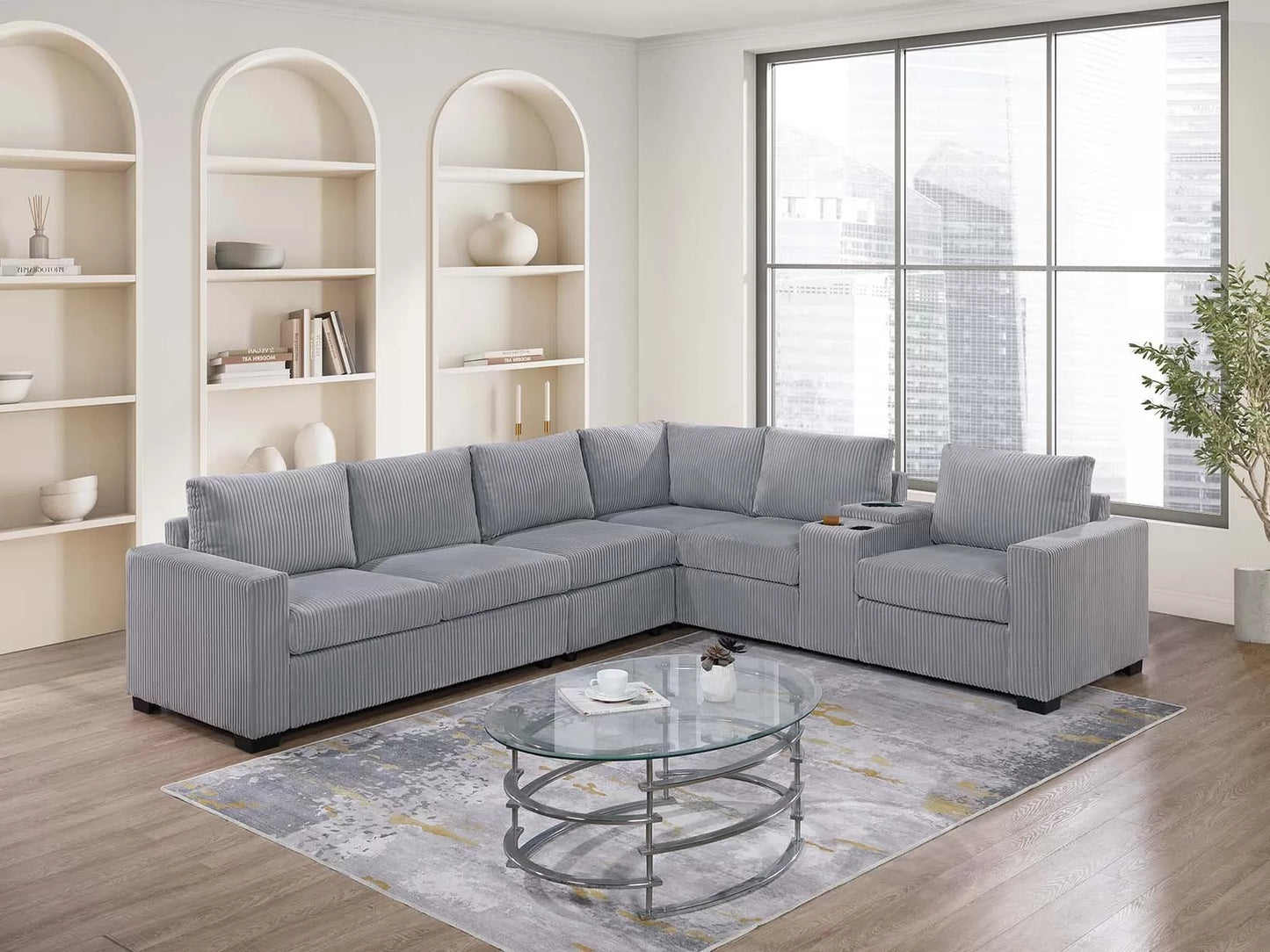 Gray console sectional