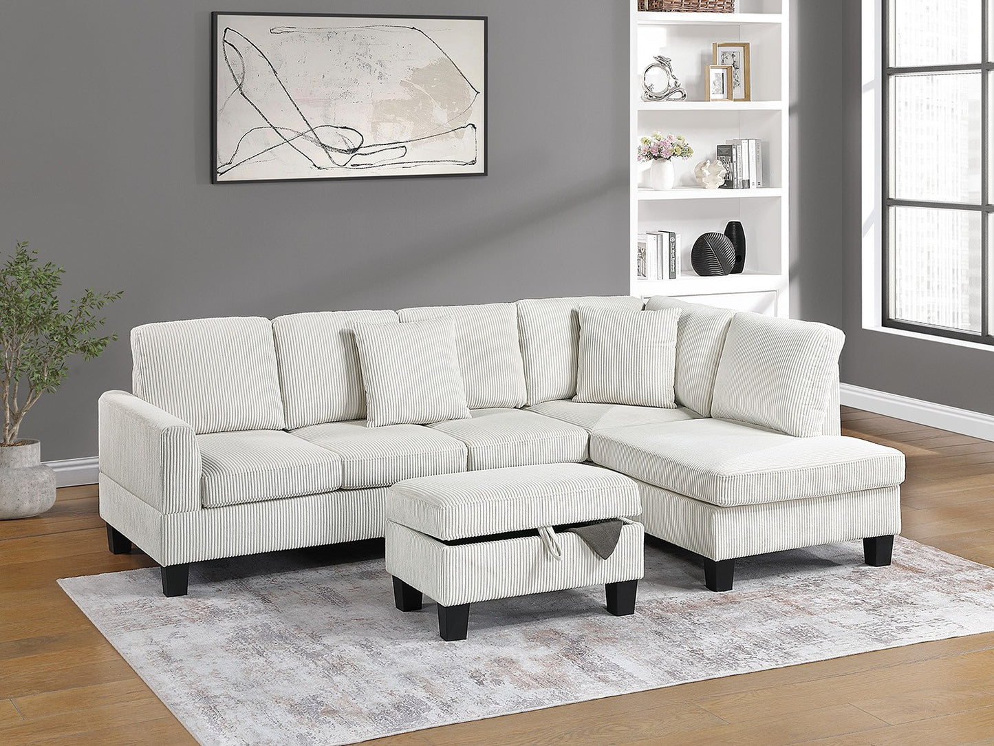 Cream Apartment sectional w/ ottoman