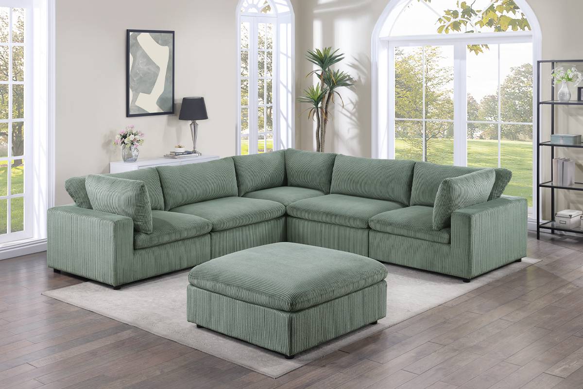 Green Modular Cloud Sectional W/ Ottoman