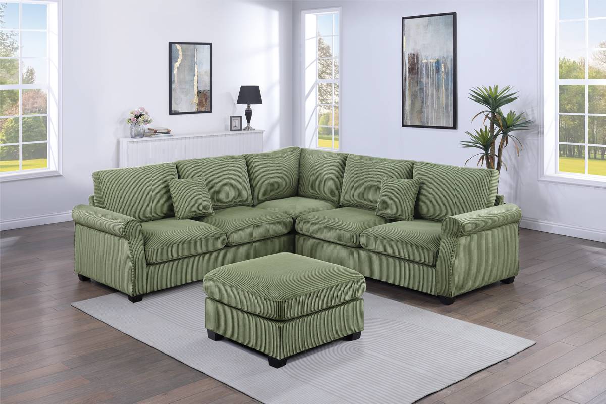 Sage Green Sectional w/ Ottoman