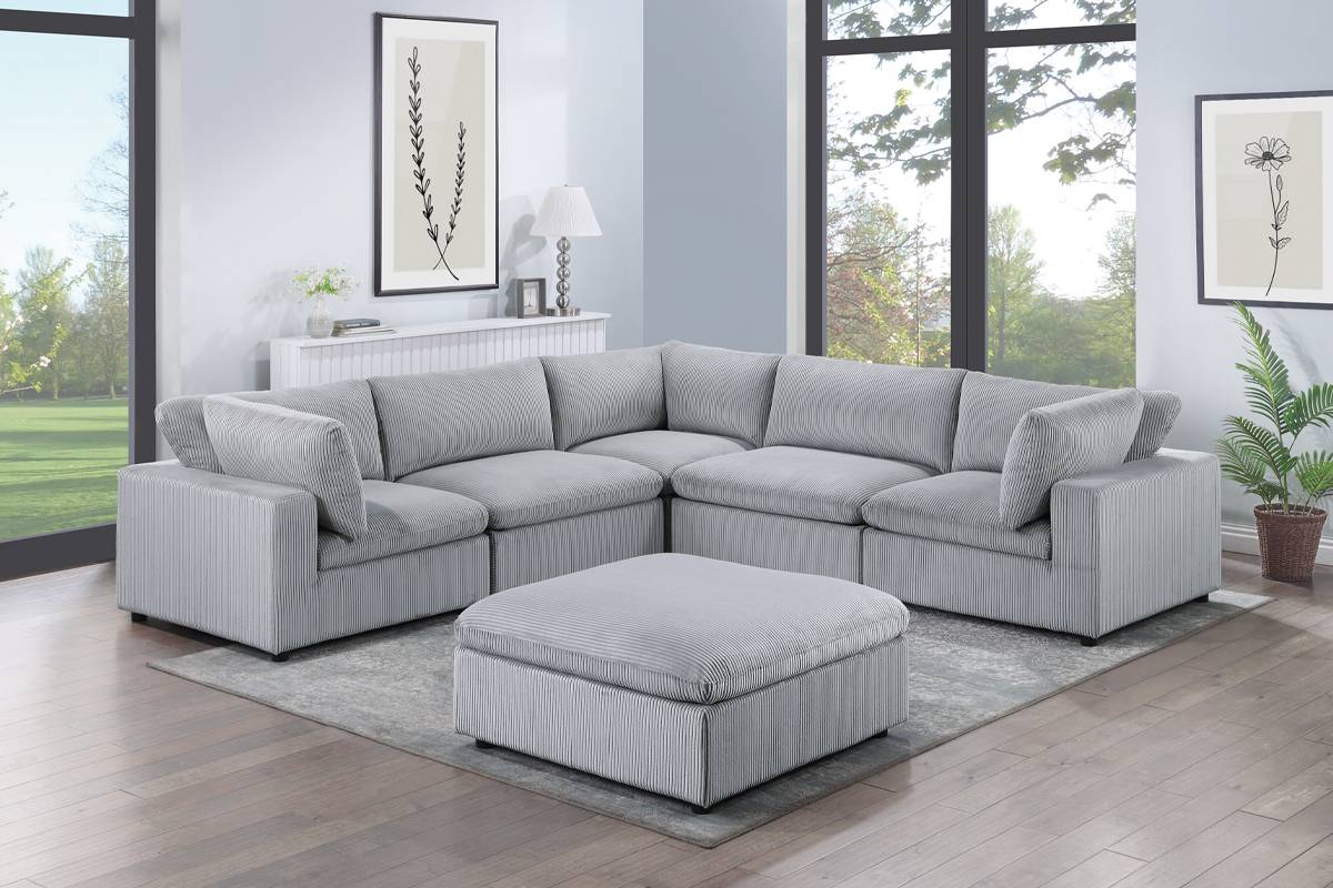 Gray Modular Cloud Sectional W/ Ottoman