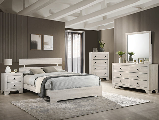 Rustic white 4 piece queen bedroom set