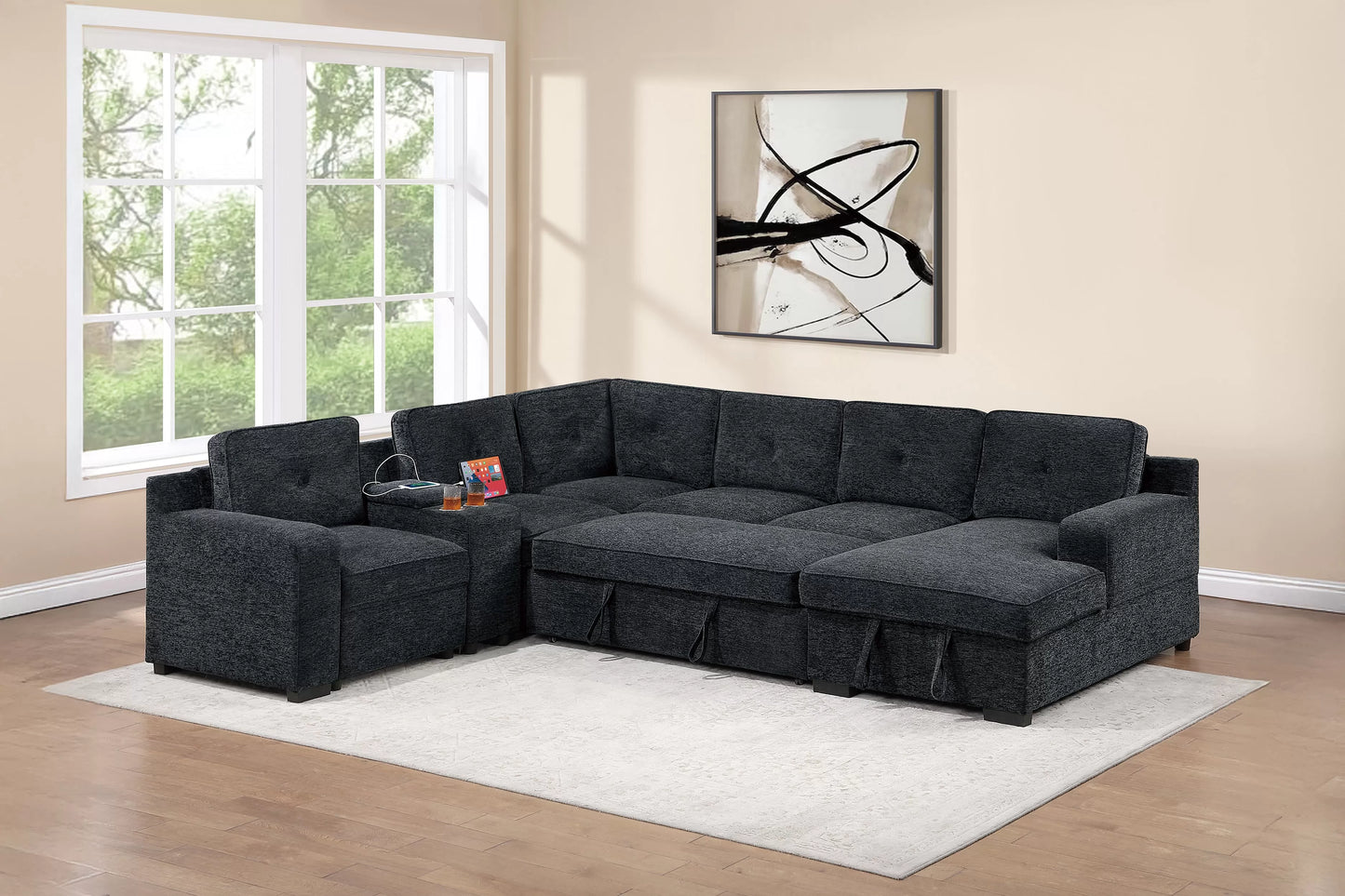 Large Black Sleeper Sectional