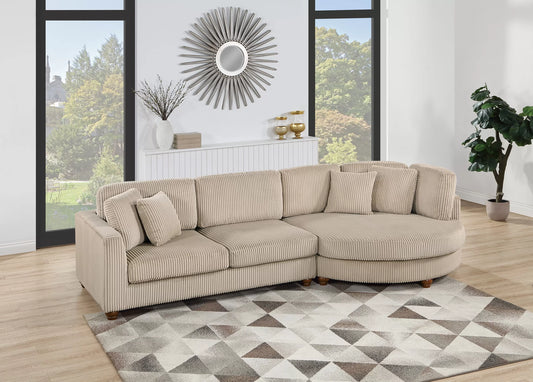 Tan sectional w/ rounded chaise