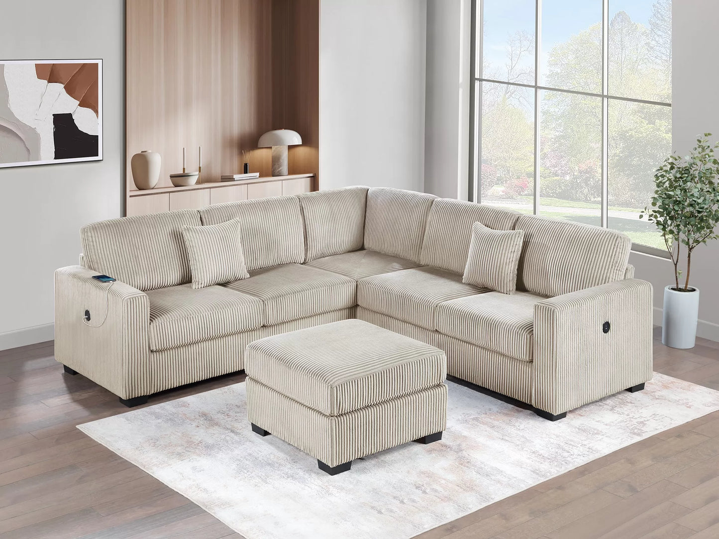 Beige L shaped Sectional w/ ottoman