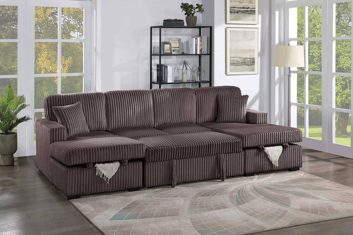 Brown double chaise storage sectional