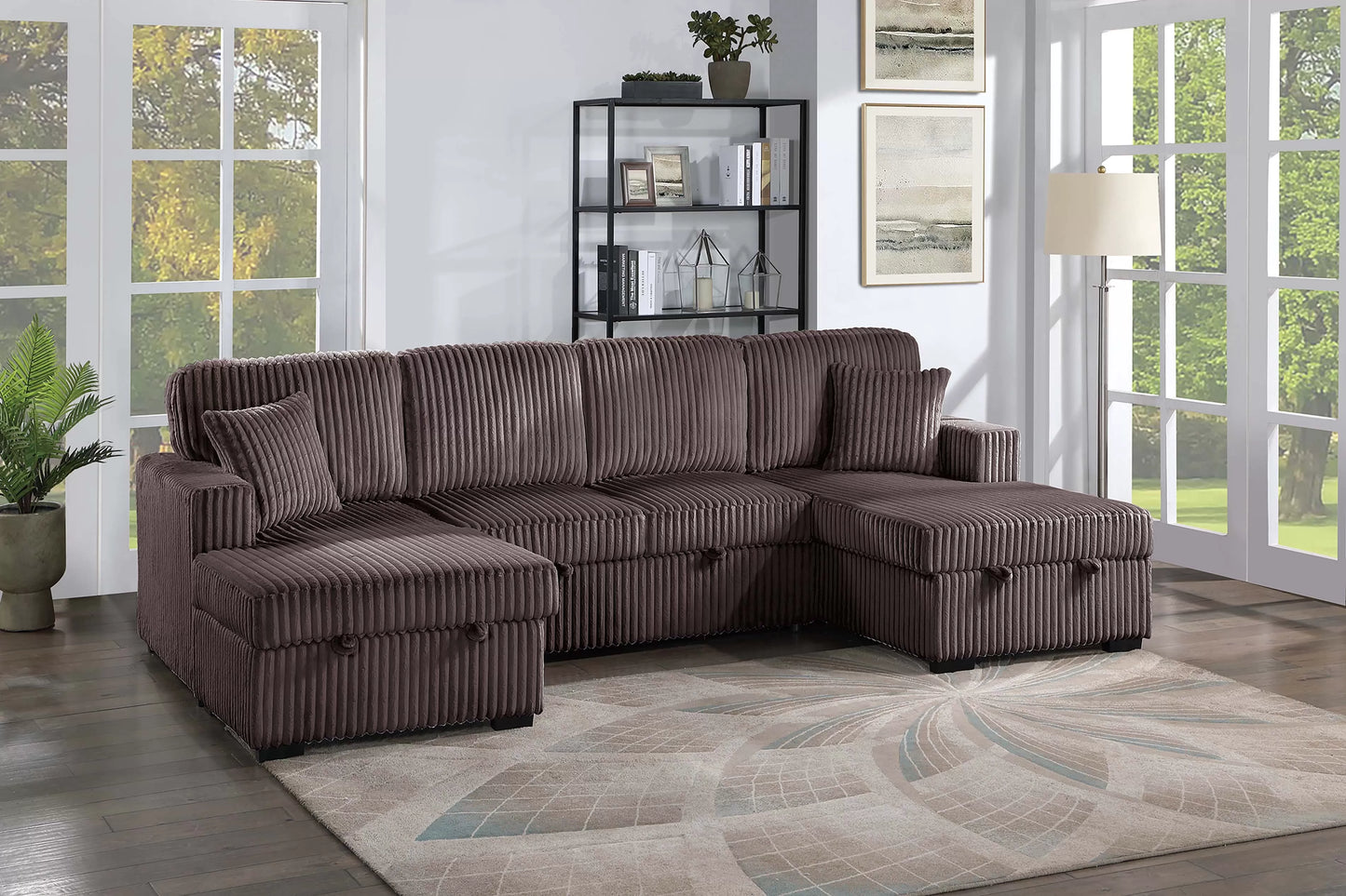 Brown double chaise storage sectional