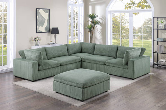Green Modular Cloud Sectional W/ Ottoman