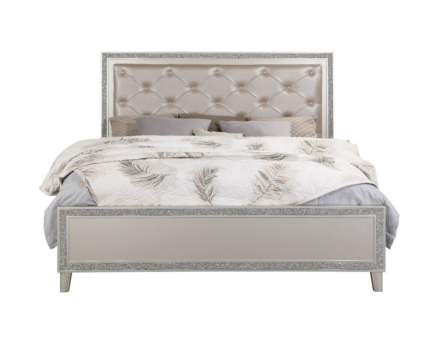 Sliverfluff - Eastern King Bed With LED - Synthetic Leather & Champagne