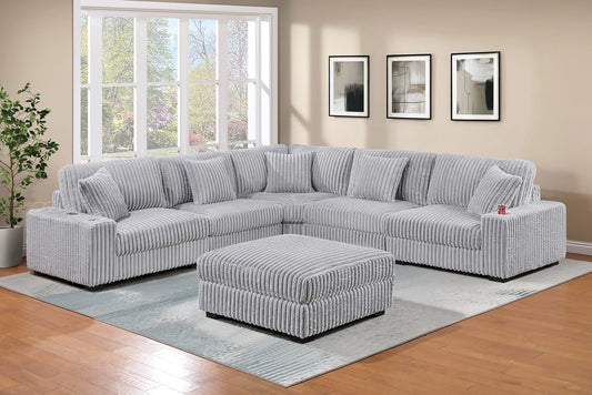 Soft Light Gray Modular L-Shaped Sectional and ottoman