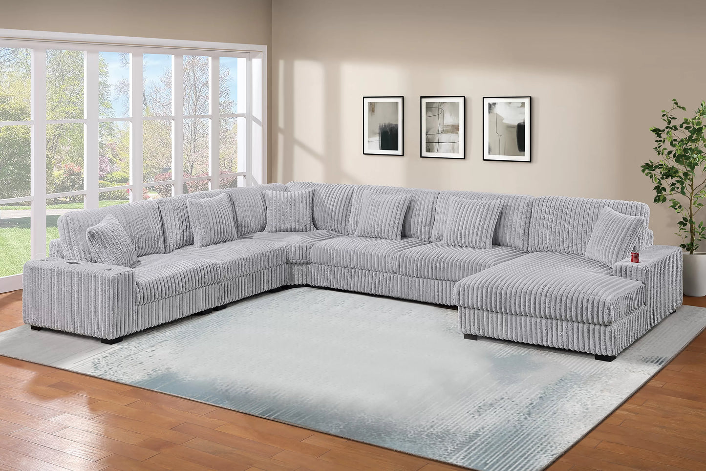 6 Piece Light Gray Modular Sectional w/ Chaise