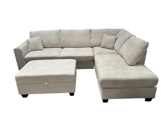 Cream Sectional W/ Storage Ottoman