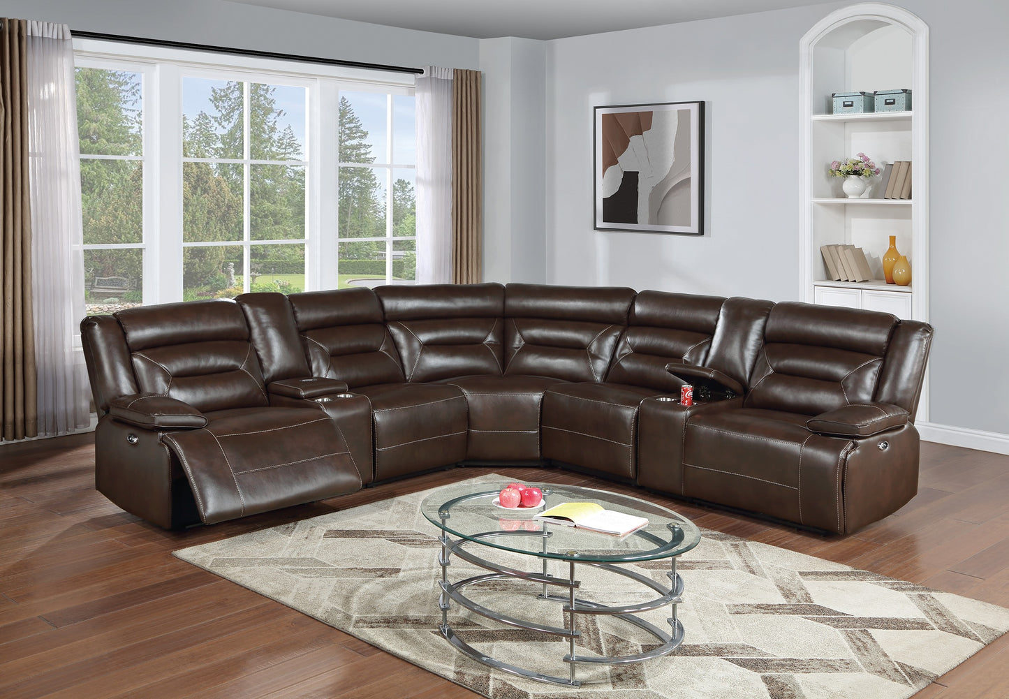 Brown Leather Reclining Sectional